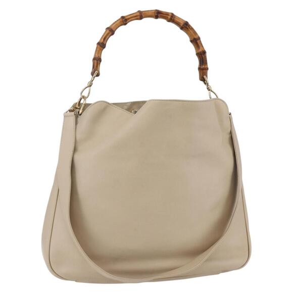 GUCCI Bamboo Shoulder Bag Leather 2way Beige Gold 001 2113 1577 Auth ep11942
